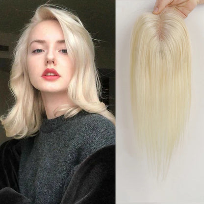 Blonde Brown Ombre Hair Topper – 100% Remy Human Hair, 12" Silk Base, 150% Density, 3-Clip Hairpiece for Women
