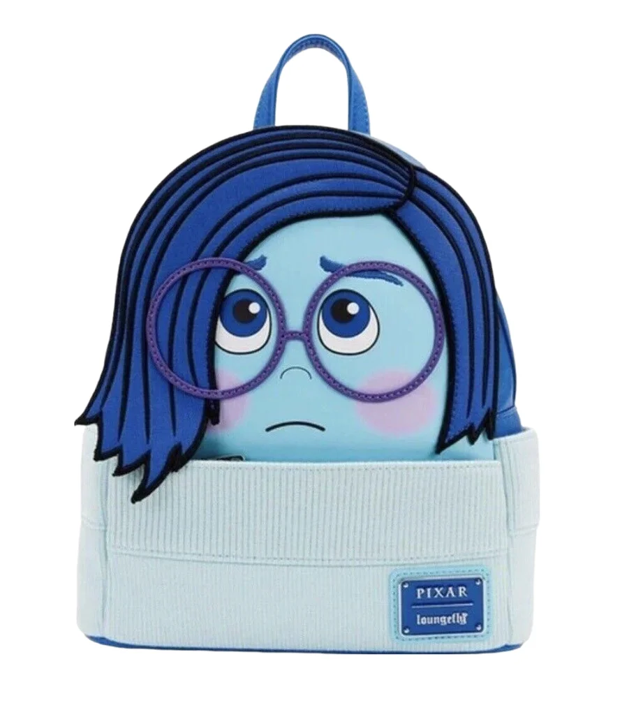 Disney Inside Out Sadness Mini Backpack – PU Leather Cartoon Rucksack for Girls, Cute Cosplay Storage Bag