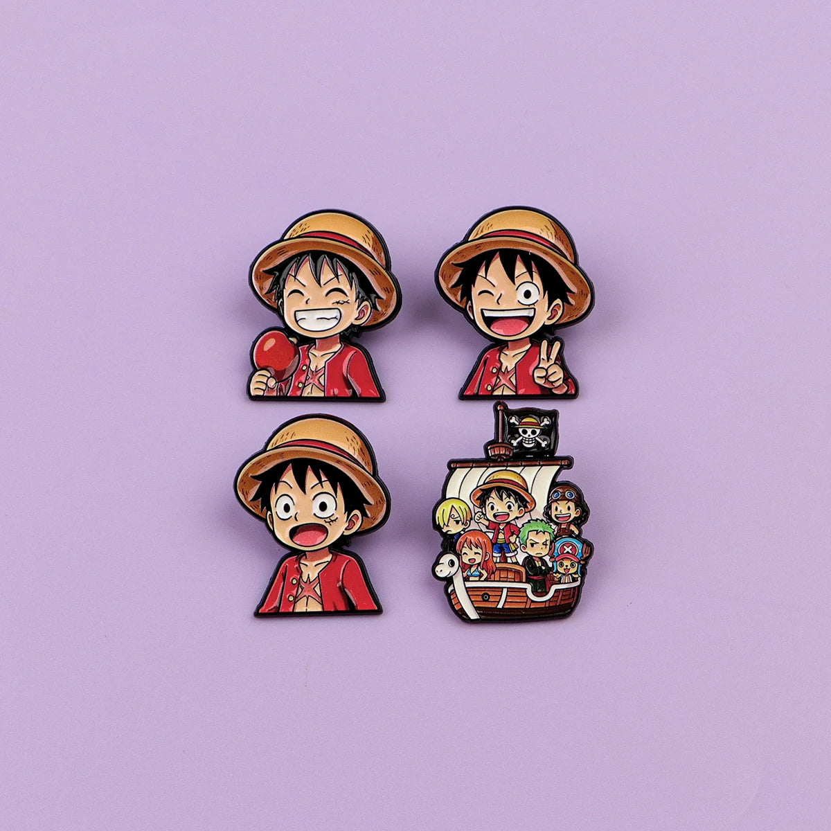 Anime Pirate Enamel Pins 4PCS Set - Cute Backpack Hat Lapel Badges for Fans & Cosplay Gifts