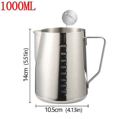 Stainless Steel Milk Frother Jug — Latte Pitcher with Measurement for Coffee & Espresso Barista Tools