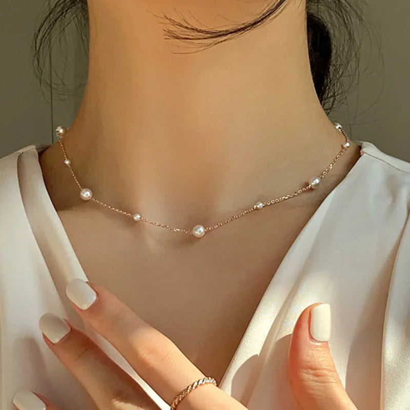 Imitation Pearl Heart Choker Necklace for Women – Trendy Party Clavicle Jewelry Gift