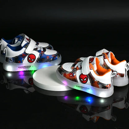 Disney LED Light Kids Shoes – Breathable Spiderman Sneakers for Boys & Girls, Cartoon Casual Sport Footwear