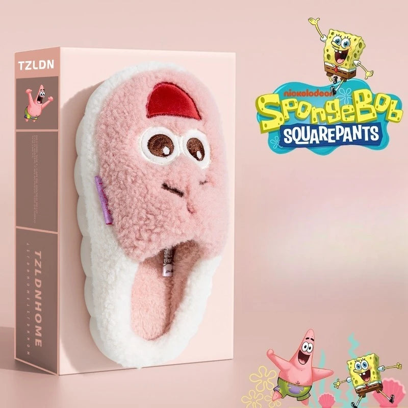 SpongeBob Suede House Slippers for Men & Women — Slip-On Fuzzy Indoor/Outdoor Shoes with Faux Fur Lining