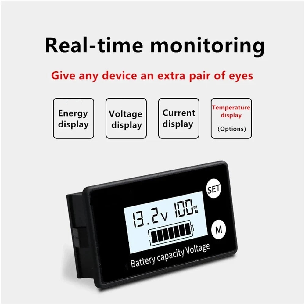 Battery Capacity Indicator Voltmeter – DC 8V-100V for Lead Acid, Lithium & LiFePO4 Cars & Motorcycles