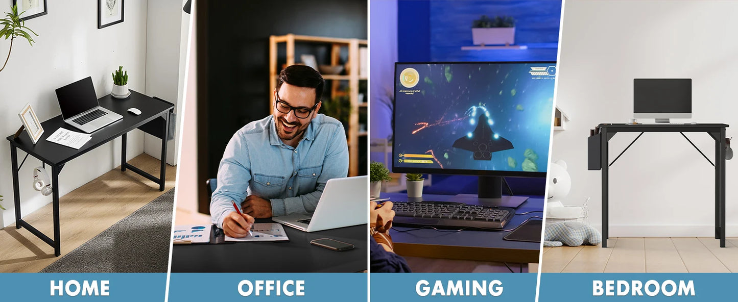 Computer Desk – Modern Compact Writing & Gaming Table with Side Bag, Headphone Hook, Easy Assembly