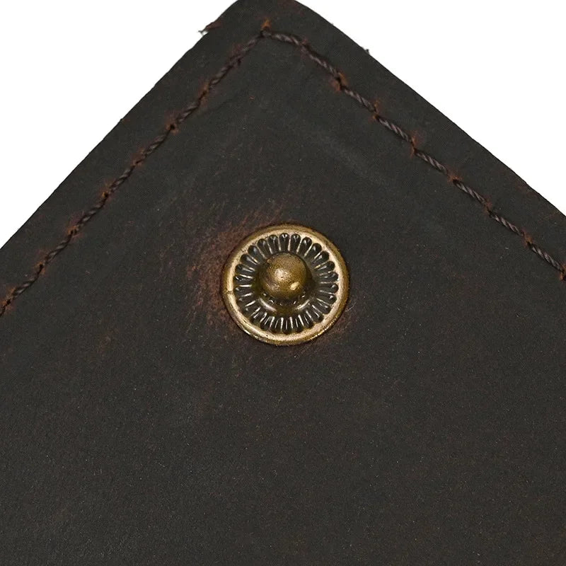 Men’s Genuine Leather Short Wallet with Chain – Trifold Zipper Clutch, Card Holder & Coin Purse
