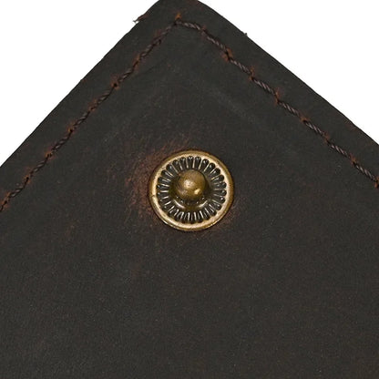 Men’s Genuine Leather Short Wallet with Chain – Trifold Zipper Clutch, Card Holder & Coin Purse