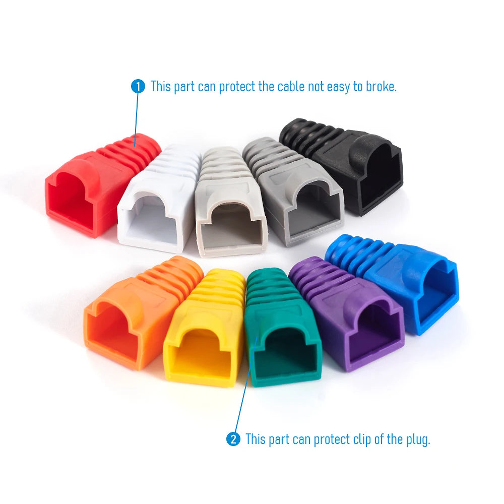 Mixed Color RJ45 Ethernet Cable Boots — Strain Relief Covers for CAT5E/CAT6 Connector Plugs
