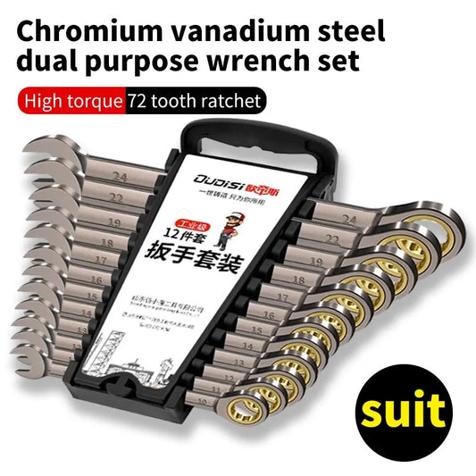 12pcs/6pcs Dual-Use Ratchet Head Quick Wrench Set - 72 Teeth Hardware Tools - 180 Degree Rotation