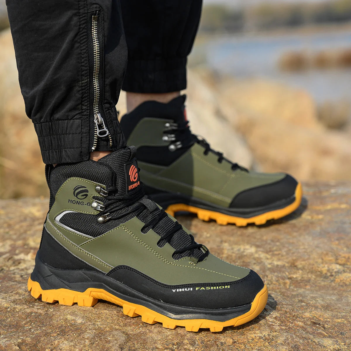 Rotary Buckle Men’s Work Boots – Steel Toe Safety Shoes, Anti-Smash & Puncture-Proof, Sizes 38-47