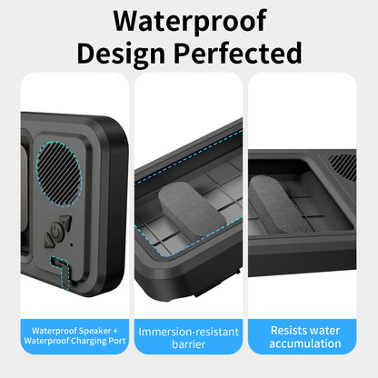 Waterproof Shower Phone Holder with Bluetooth Speaker – Wall Mounted Bathroom Phone Case Stand for Mirror & Hands-Free Music Streaming