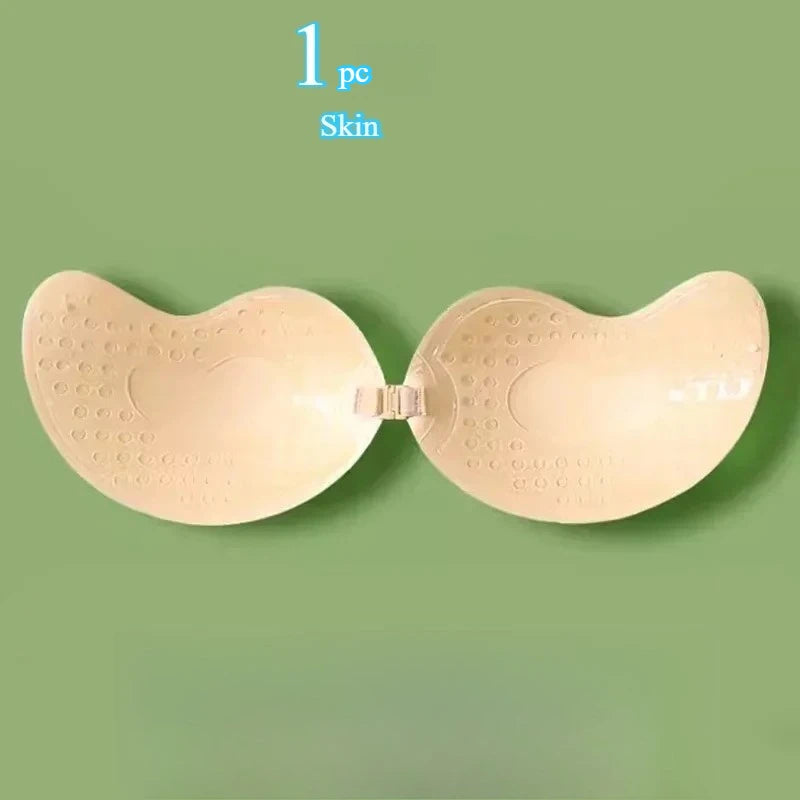 Invisible Push-Up Adhesive Bra for Women - Backless Strapless Seamless Silicone Bra with Front Closure