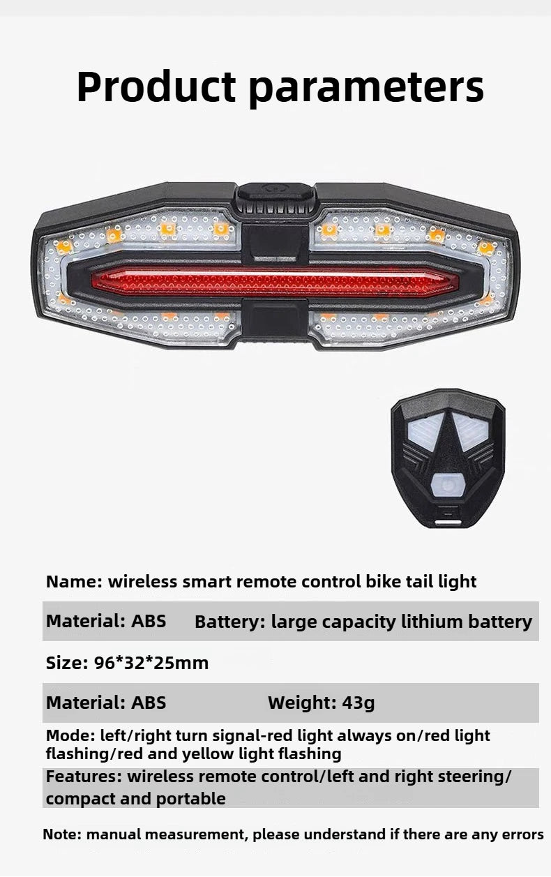 Rechargeable Bike Tail Light with Turn Signals | Wireless Remote Cycling Back Light for Night Riding