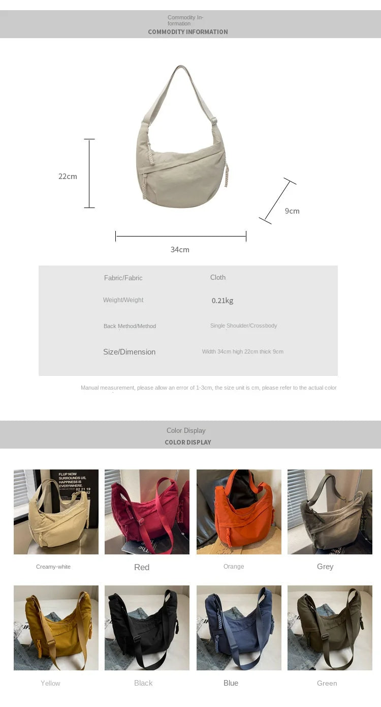 New Nylon Fabric Shoulder Bag – High Capacity Women's Crossbody Messenger Bag, Versatile & Leisure Hobo