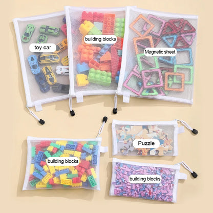 Children’s Puzzle & Building Block Storage Bag – Transparent Mesh Zipper Organizer for Toys, Cosmetics & Household Items