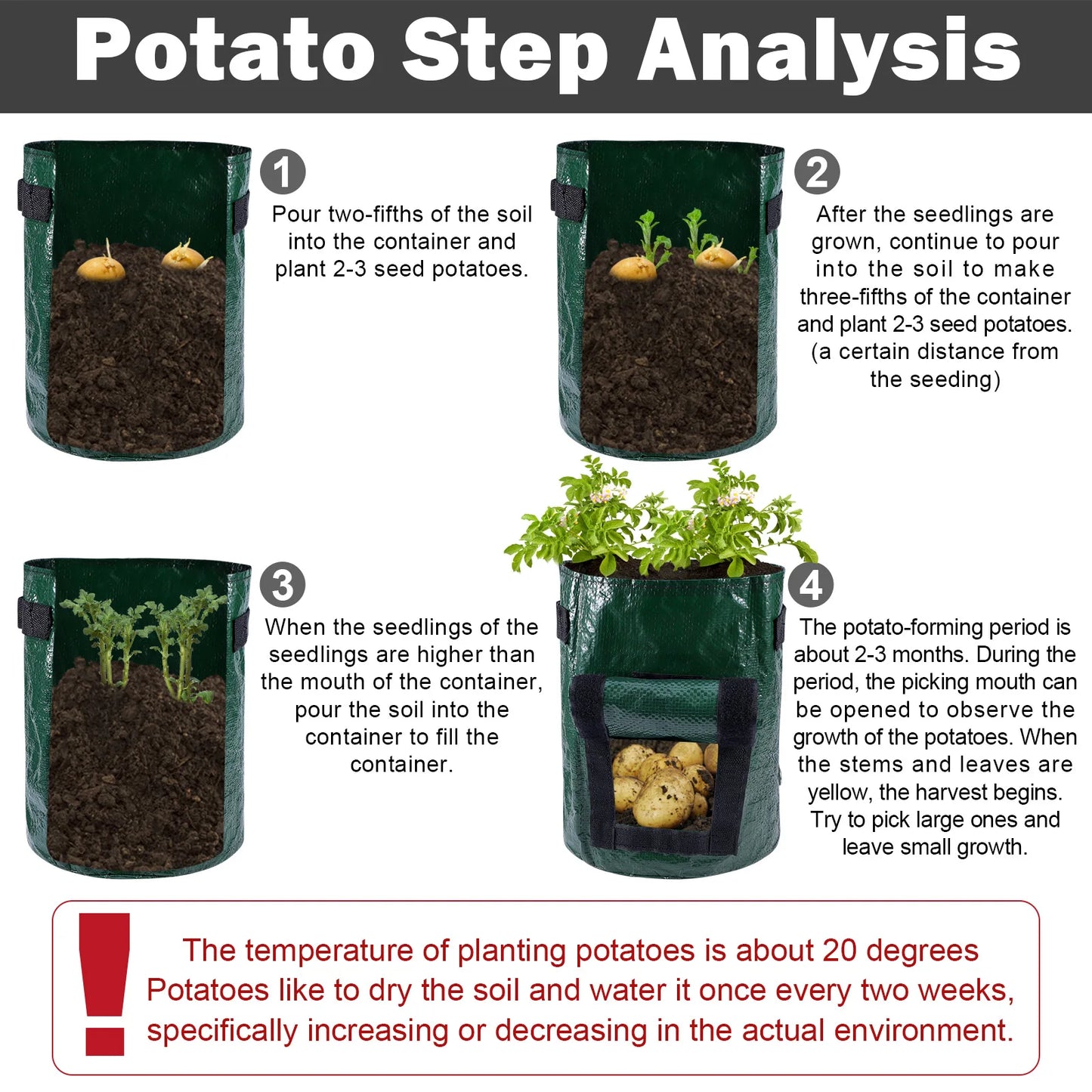 Potato Grow Bags – 3/5/10 Gallon Gardening Planter Bags for Potatoes, Tomatoes, Carrots & Vegetables