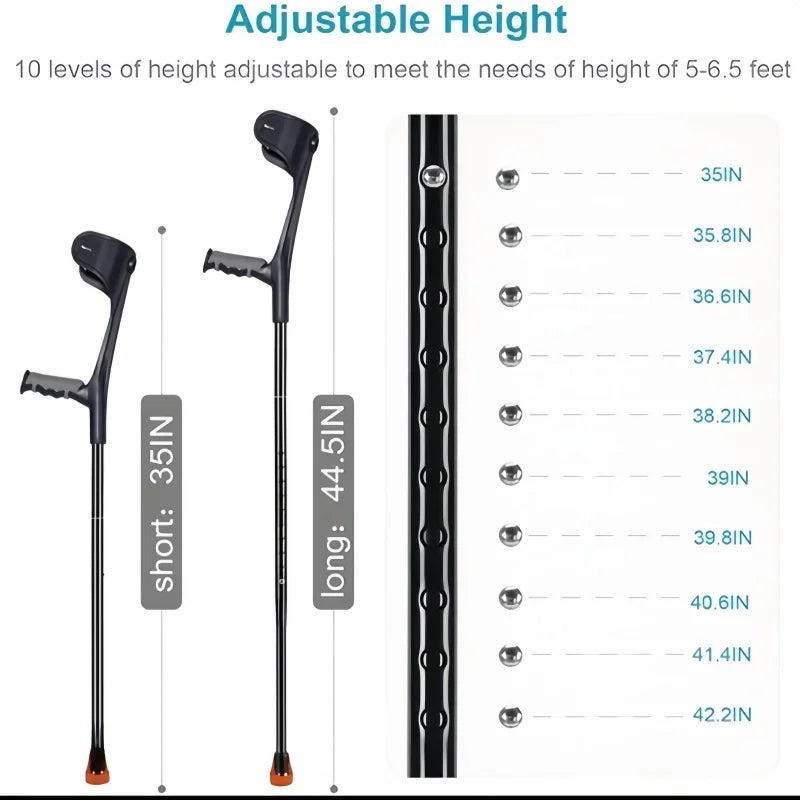 Lightweight Adjustable Aluminum Forearm Crutches for Adults — Foldable Elbow Crutch with Cuff for Walking