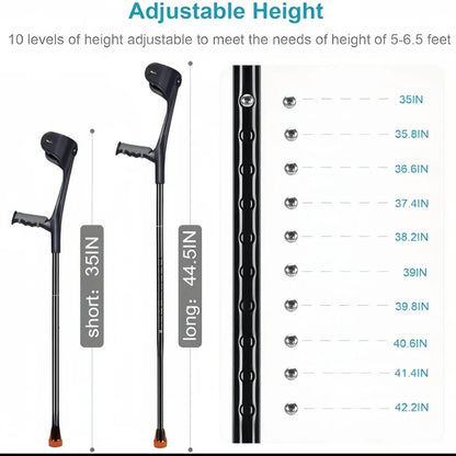 Lightweight Adjustable Aluminum Forearm Crutches for Adults — Foldable Elbow Crutch with Cuff for Walking