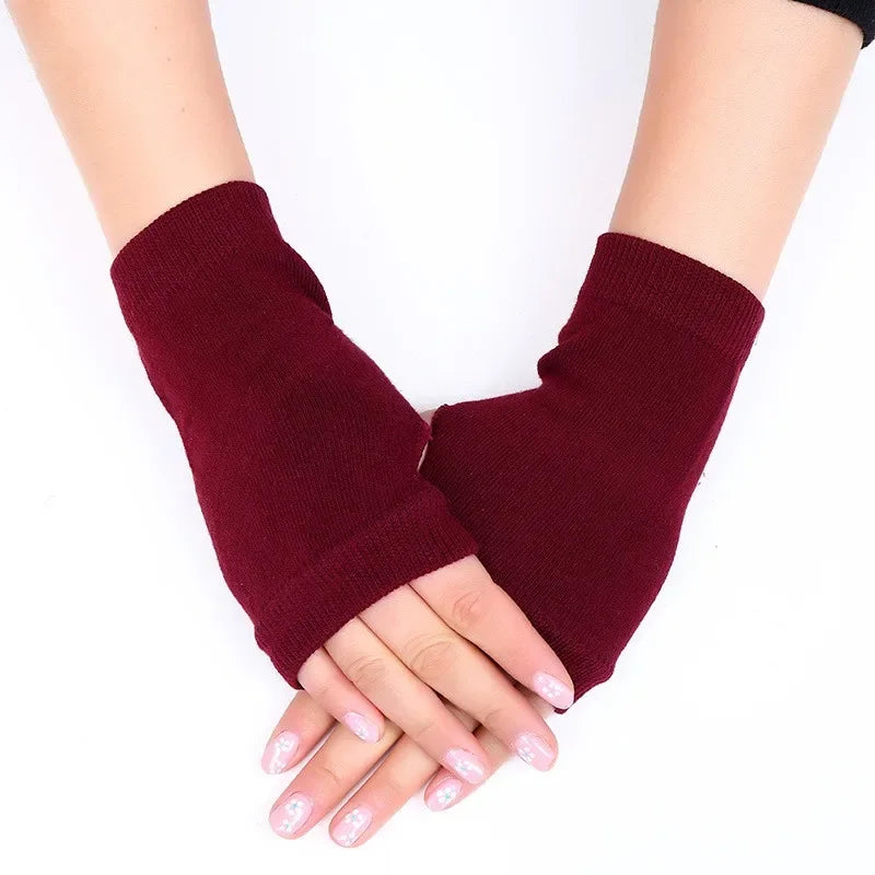 Knitted Thermal Fingerless Gloves for Men & Women – Thick Warm Wool Half Finger Touchscreen Winter Driving Mittens