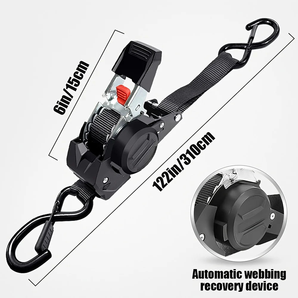 Heavy Duty Automatic Retractable Cargo Strap with S-Hook – Trailer Tie Down Belt for Transportation, Camping & Outdoor Securing Equipment