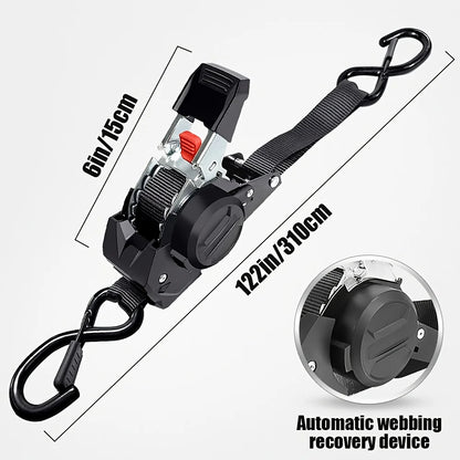 Heavy Duty Automatic Retractable Cargo Strap with S-Hook – Trailer Tie Down Belt for Transportation, Camping & Outdoor Securing Equipment