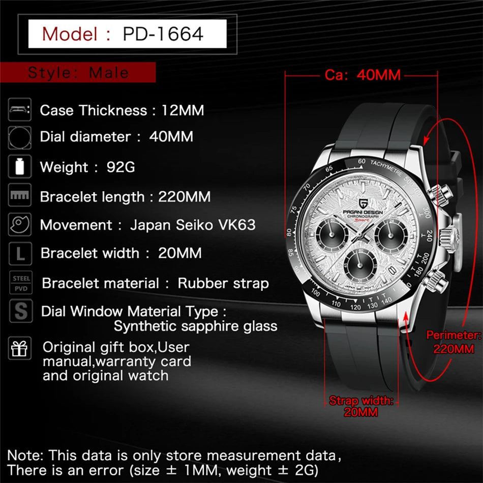 40mm PAGANI DESIGN V2 Men’s Quartz Watch – Sapphire Retro Chronograph Stainless Steel Waterproof