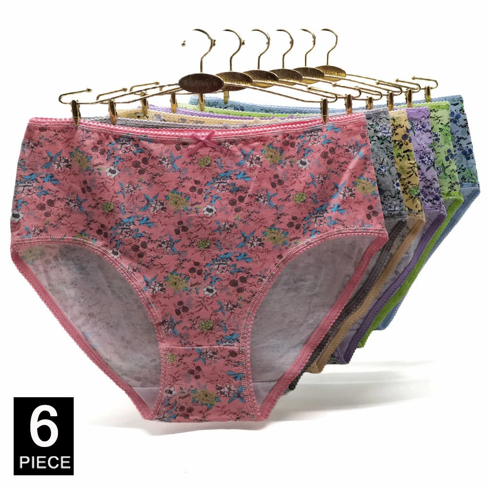 Women’s Cotton Briefs Set - Sexy Print Mid-Rise Plus Size Panties 2XL-4XL Soft Breathable Underwear 6Pcs