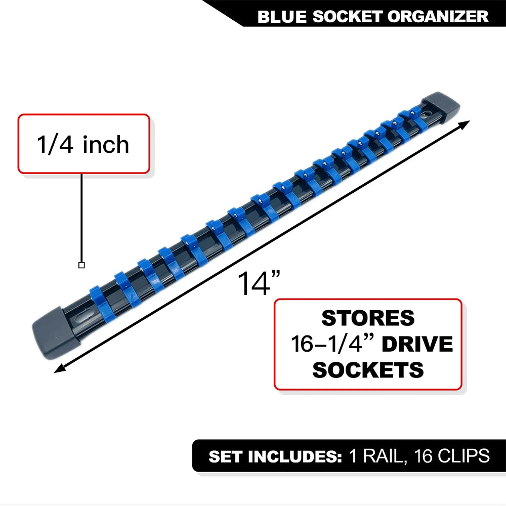 Universal Socket Organizer Rail – 1/4", 3/8", 1/2" Wrench Holder Plastic Bracket for Wall Mount & Home Repair Tools