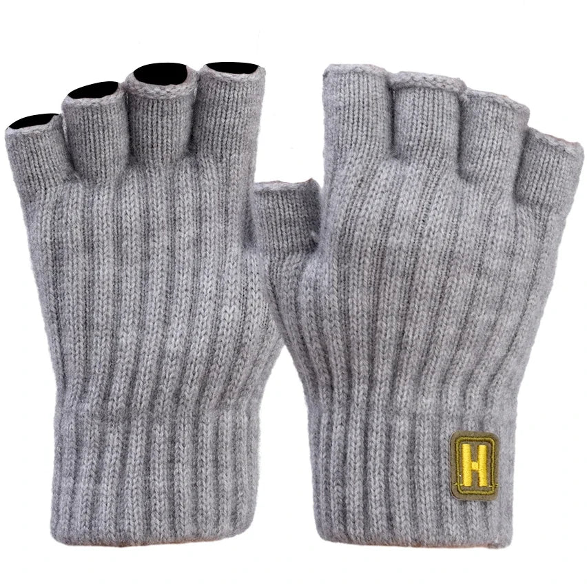 Knitted Thermal Fingerless Gloves for Men & Women – Thick Warm Wool Half Finger Touchscreen Winter Driving Mittens