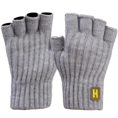 Knitted Thermal Fingerless Gloves for Men & Women – Thick Warm Wool Half Finger Touchscreen Winter Driving Mittens