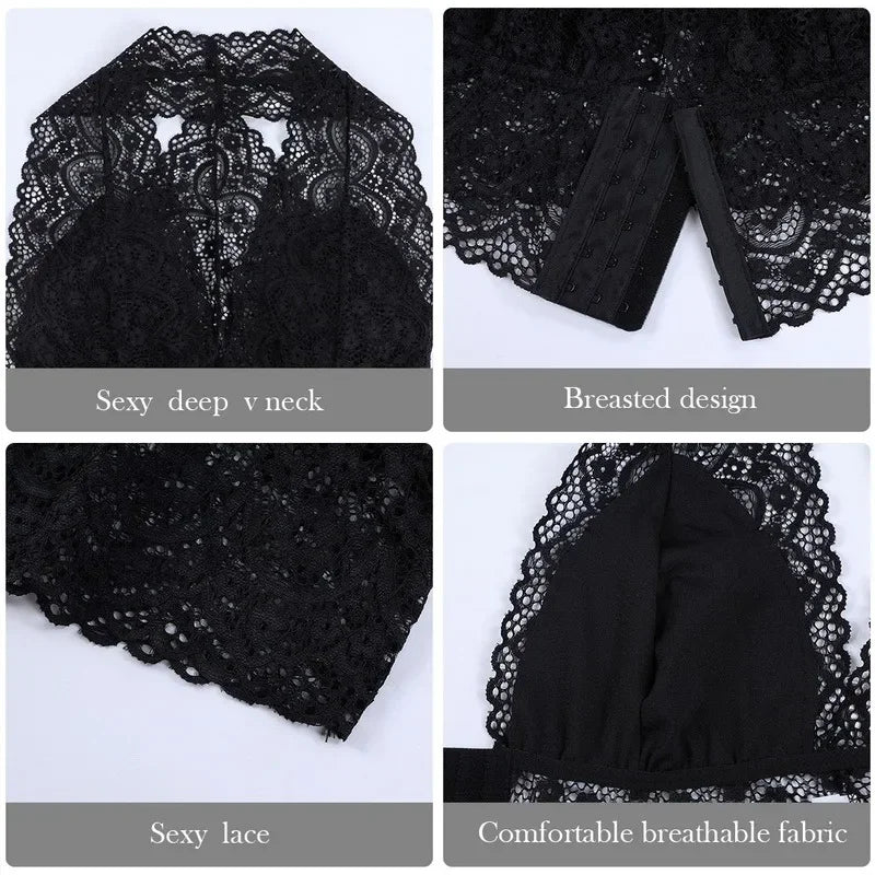 Plus Size Lace Bralette – Padded Backless Crop Top Cami for Women, Sexy Bustier Tank with Beautiful Lace Detail