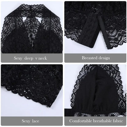 Plus Size Lace Bralette – Padded Backless Crop Top Cami for Women, Sexy Bustier Tank with Beautiful Lace Detail