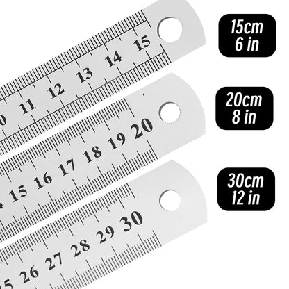Stainless Steel Precision Ruler - 10-Piece 15-30cm Double-Sided Metric Measuring Scale for Accurate Measurement