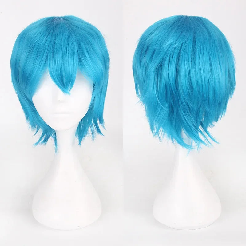 Unisex Synthetic Anime Cosplay Wig – Short Straight Heat-Resistant Hair in Red, White, Pink, Gray & Brown