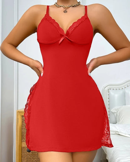 Women’s Summer Plaid Sleep Dress - Lace Trim Crisscross Backless Sleeveless Nightgown Sleepwear