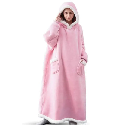 2024 Oversized Flannel Blanket Hoodie – Super Long Fleece Pullover with Sleeves for Winter