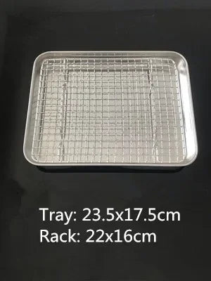 304 Stainless Steel Baking Tray with Wire Rack — Cake, BBQ, Oven, Roasting & Grilling Pan Tool