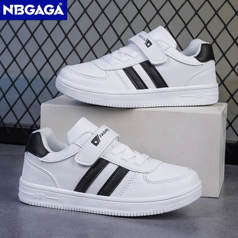 Kids White Sneakers — Boys & Girls Sport Casual Shoes, Non-Slip School Walking & Running Shoes, Sizes 28-39