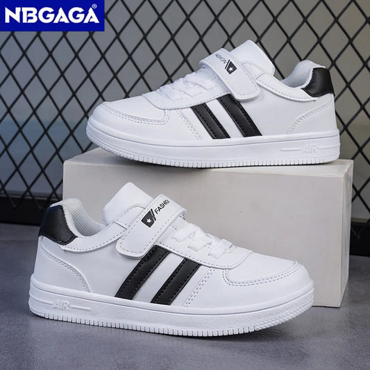Kids White Sneakers — Boys & Girls Sport Casual Shoes, Non-Slip School Walking & Running Shoes, Sizes 28-39