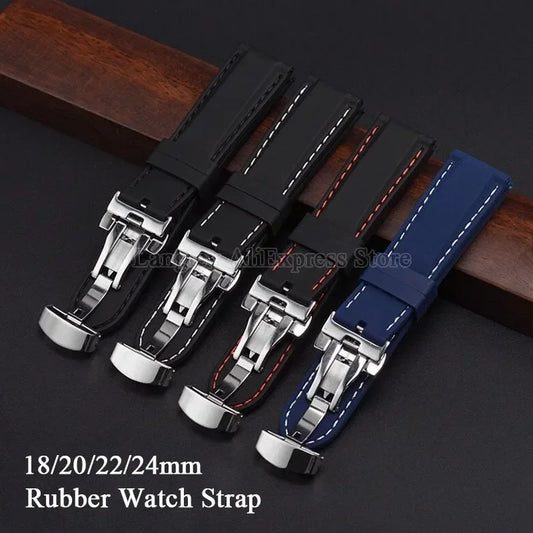 Rubber Watch Band 18/20/22/24mm — Quick Release Silicone Bracelet for Seiko, Men & Women, Sport Waterproof with Butterfly Buckle