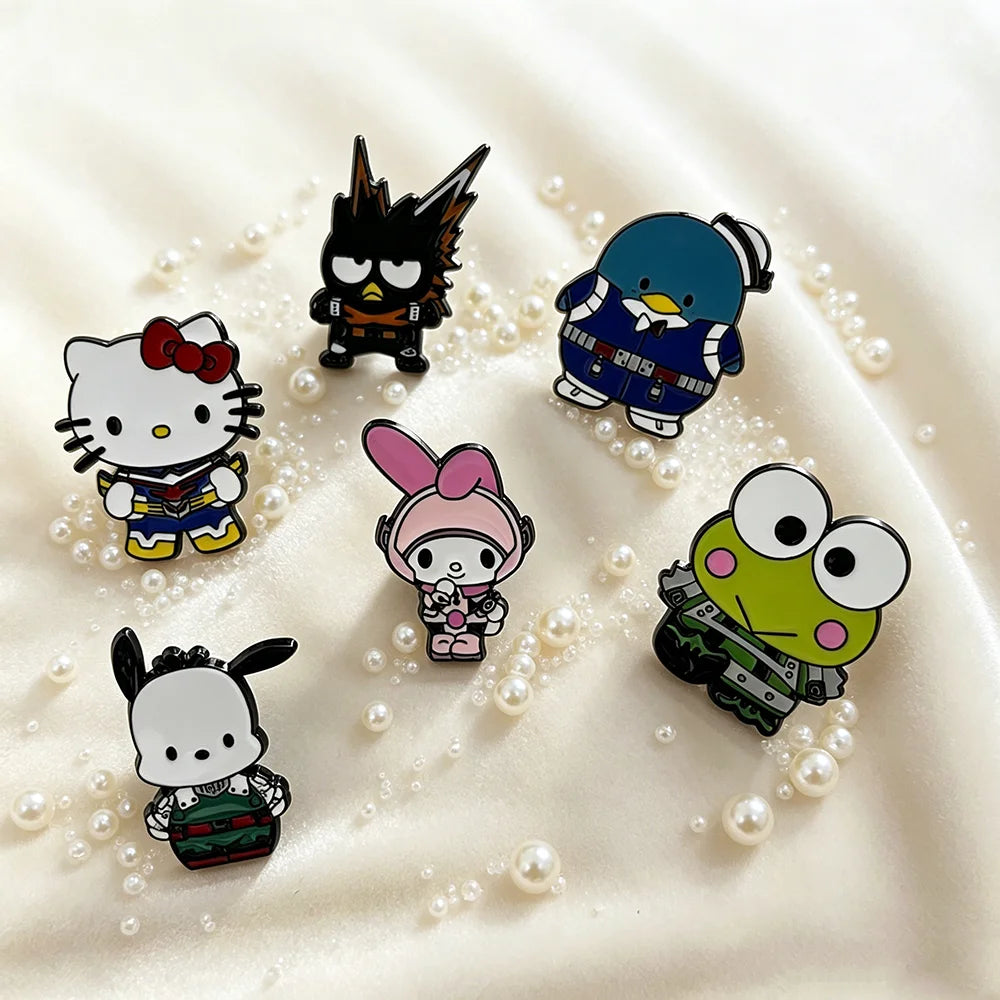 6PCS Kawaii Cat and Frog Enamel Pins - Cute Manga Metal Lapel Brooches for Backpacks, Jackets and Fashion Gifts