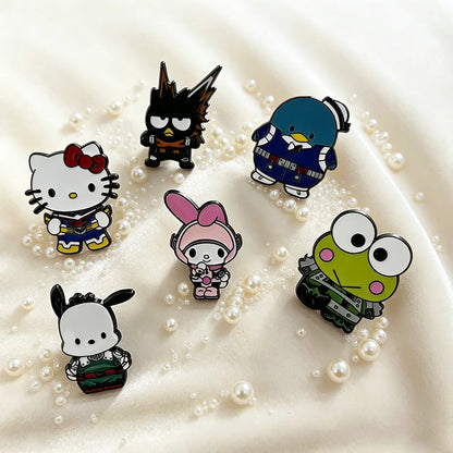 6PCS Kawaii Cat and Frog Enamel Pins - Cute Manga Metal Lapel Brooches for Backpacks, Jackets and Fashion Gifts