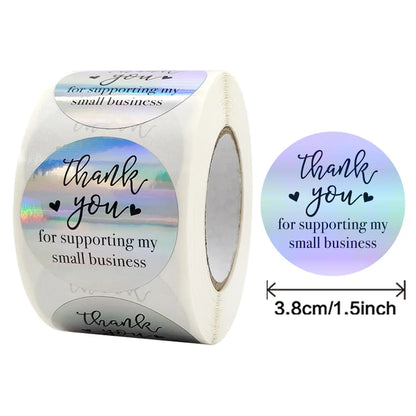 Rainbow Laser Thank You Stickers - 50–500pcs Adhesive Labels for Small Business Packaging, Boutique Wrapping, and Order Supplies