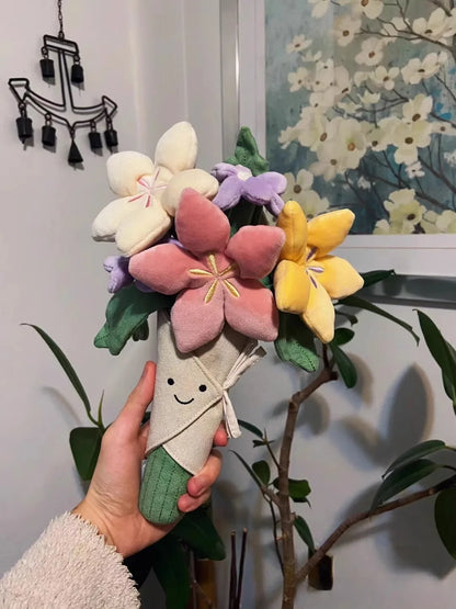 Holding Flowers Plush Toy – Eternal Flower Bouquet Gift for Proposal, Graduation, Valentine's & Birthday