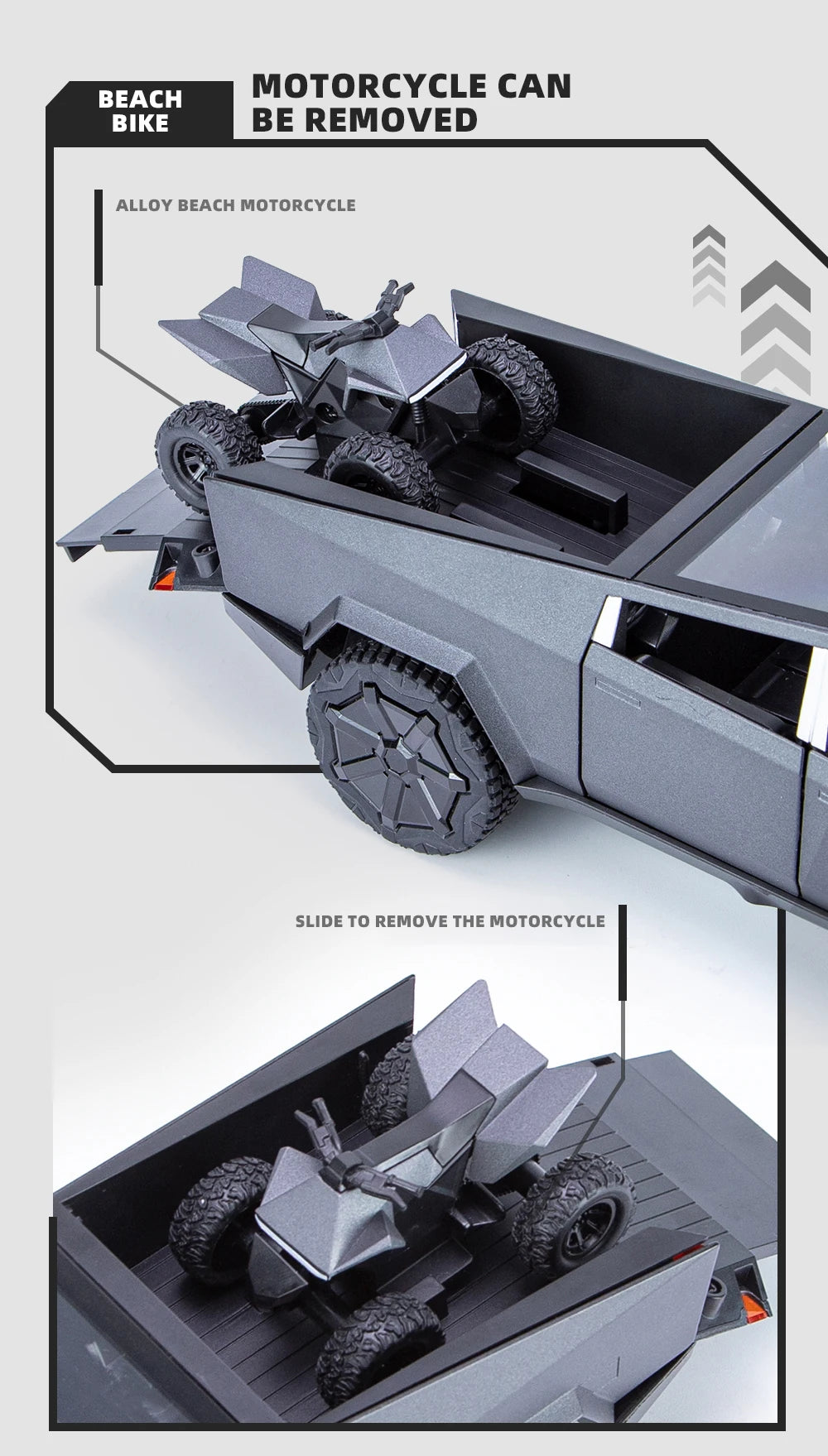 1:24 Cybertruck Model Silver Diecast Pickup Toy Car with Sound & Light for Kids 3+