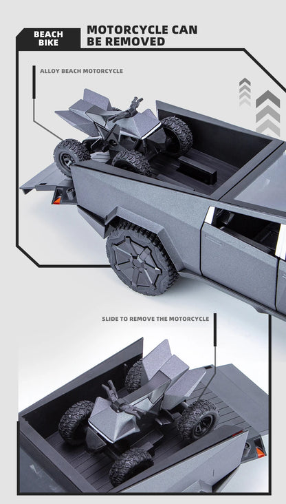 1:24 Cybertruck Model Silver Diecast Pickup Toy Car with Sound & Light for Kids 3+