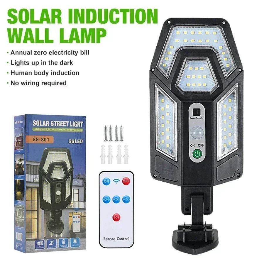 Powerful LED Solar Outdoor Wall Lamp – Rechargeable Human Motion Sensor Light for Garden, Terrace, Garage & Street