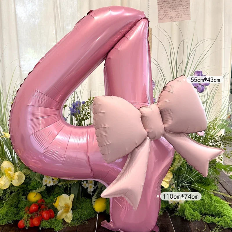 40-Inch Pink Digital Bowknot Foil Balloon - Decorative Number Balloon for Girls’ Birthdays, Weddings and Party Photo Props