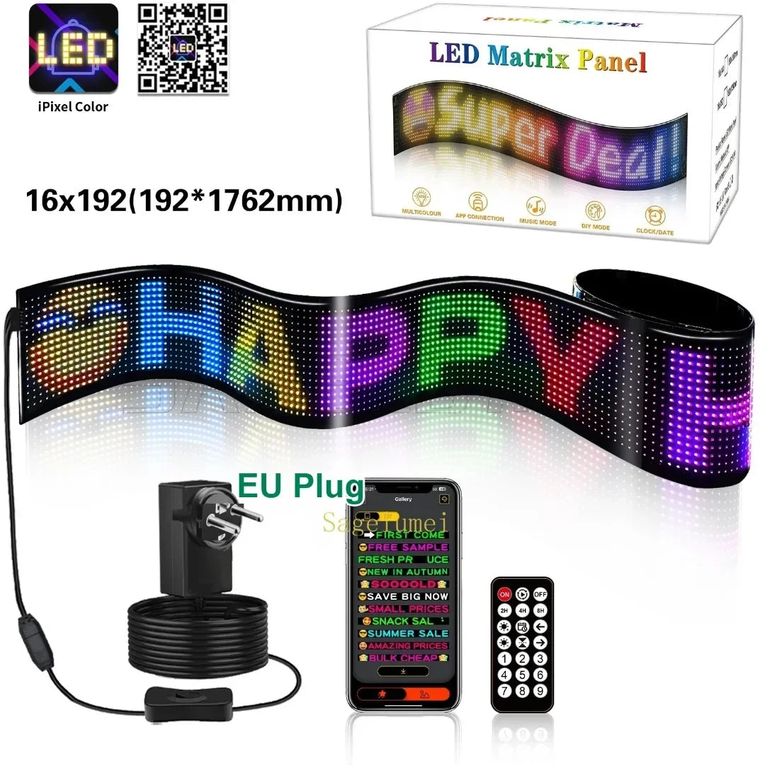 Double Row Programmable LED Matrix Display - App-Controlled Scrolling Text, Evil Eye Animation Sign for Cars, Trucks, and Parties