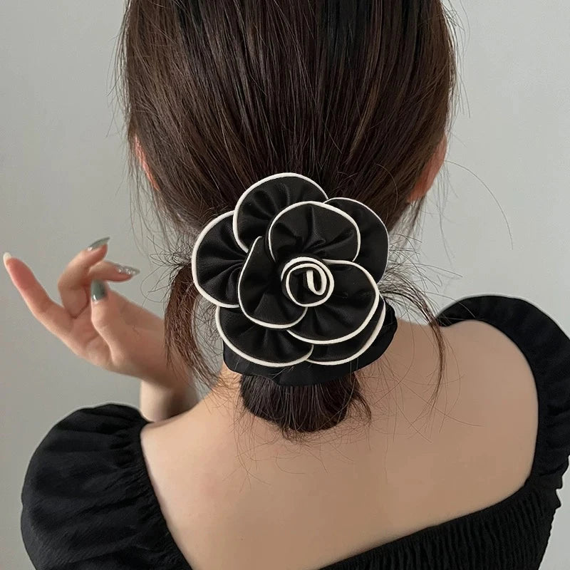 Elegant Camellia Hair Tie - High-Elastic Fashion Hair Band for Buns & Ponytails